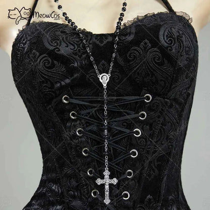 MEOWCOS Women's Misa Gothic Black Corset and Layered Skirt Set with Gloves