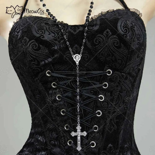 MEOWCOS Women's Misa Gothic Black Corset and Layered Skirt Set with Gloves