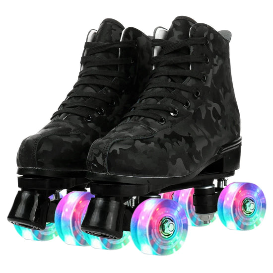 Double-Row Roller Skates Beginner Women Men Outdoor Skating 4 Wheels Skate Shoes Size 37 38 39 40 41-45 Flashing Quad Sneakers SS69 51.69 black flash wheel / 38 / United States