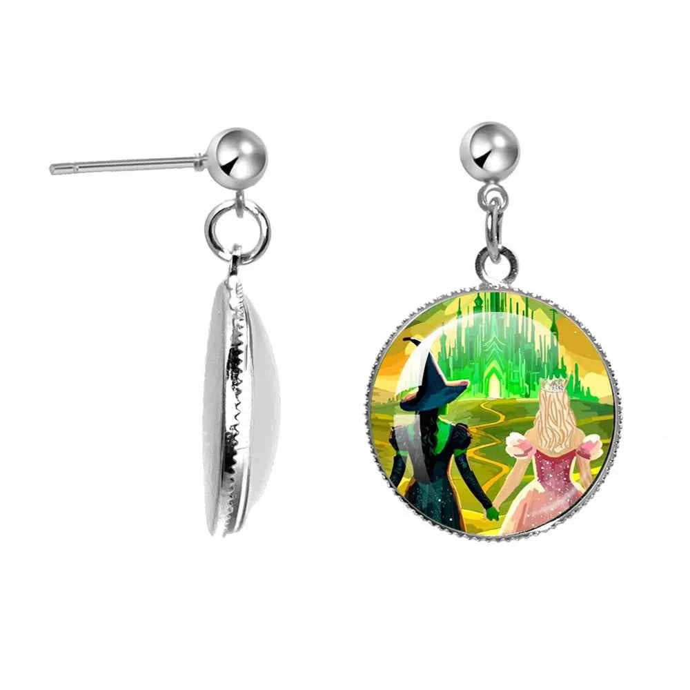 The Movie Wicked Elphaba&Linda Cosplay 20MM Glass Cabochon Earrings Jewelry Accessories Earring Jewelry Gift for Couple