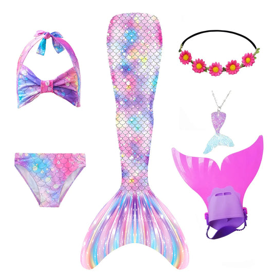 ZOCIC Girls Mermaid Tail Swimsuit Set with Top and Skirt for Swimming