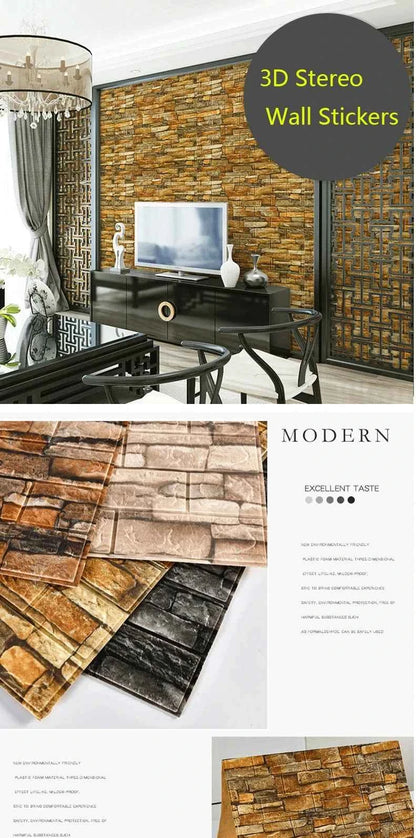 3D Self-Adhesive Wallpaper 70cm*1/5/10m Continuous Waterproof Brick Wall Stickers Living Room Bedroom Children's Room Home Decor