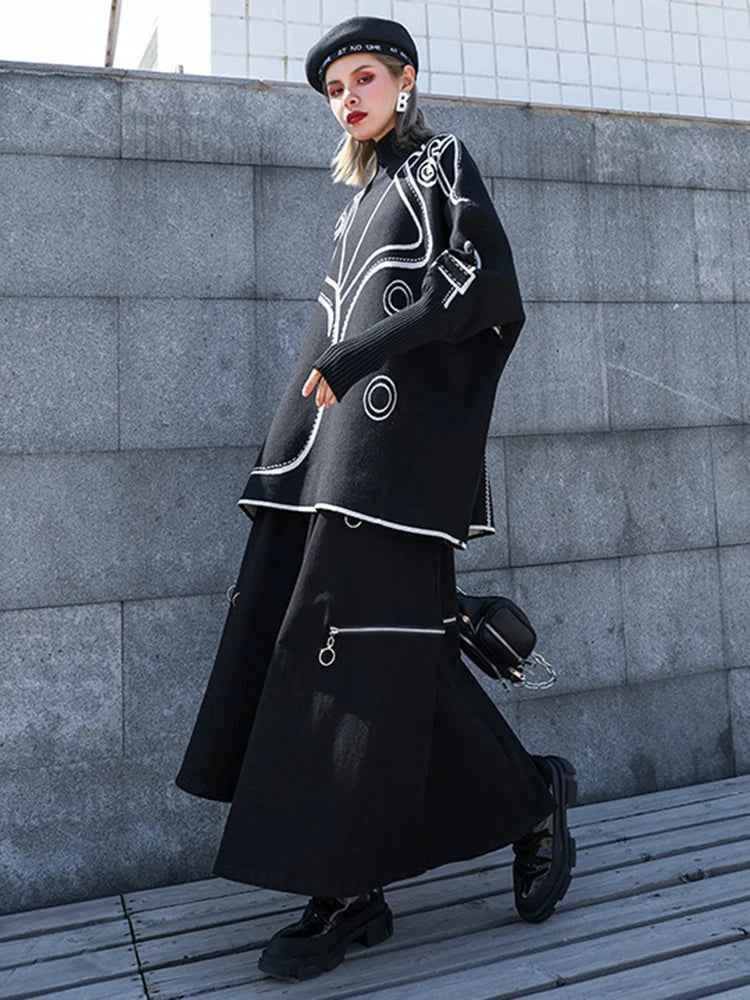 [EAM] Both Side Wear Big Size Knitting Sweater Turtleneck Long Sleeve Women Pullovers New Fashion Autumn Winter 2025 1DE3629