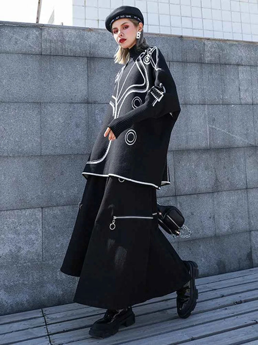 [EAM] Both Side Wear Big Size Knitting Sweater Turtleneck Long Sleeve Women Pullovers New Fashion Autumn Winter 2025 1DE3629