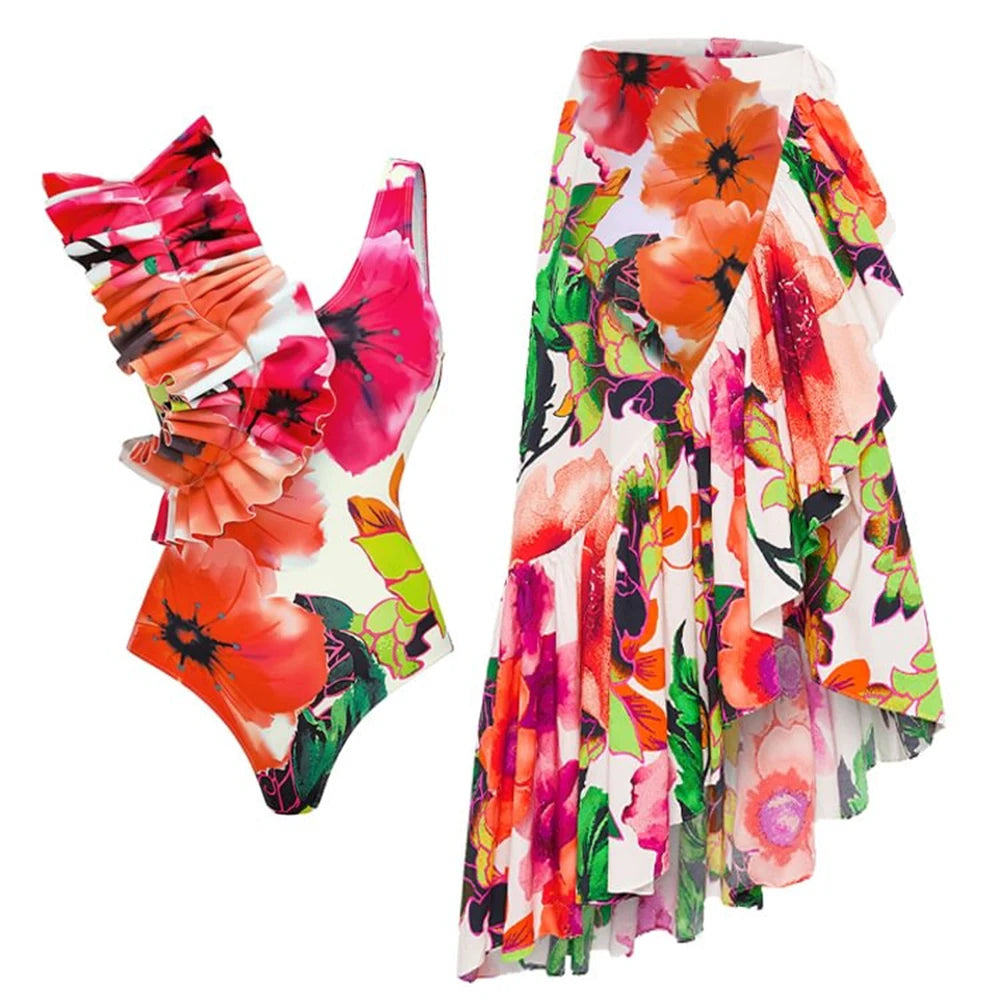 2023 New Arrival Push Up Women Bikini Set Floral Printed Ruffle Bikinis Strappy Bandage Swimwear Brazilian Biquini Bathing Suit SS69 31.69 QJY221R2 / M