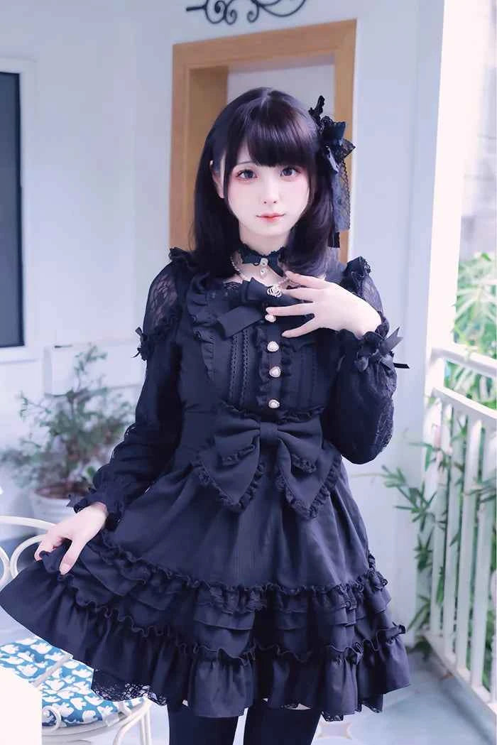 Japanese Liz Dresses Women Autumn New Girl's Sweet Cute Bud Mini Series Mass Production Angel Small Cake Dress Bow Lolita Dress