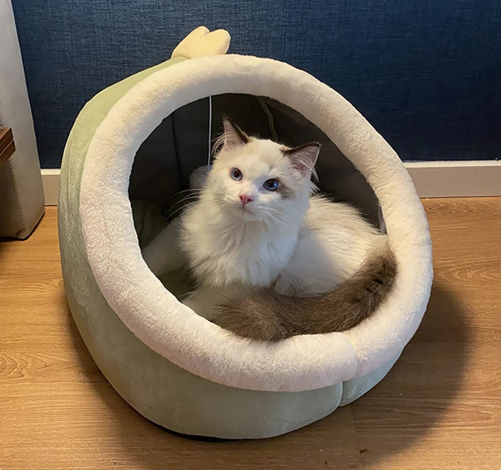 Cartoon Cat Cave Bed, Foldable Cotton Pet Sleeping Mat