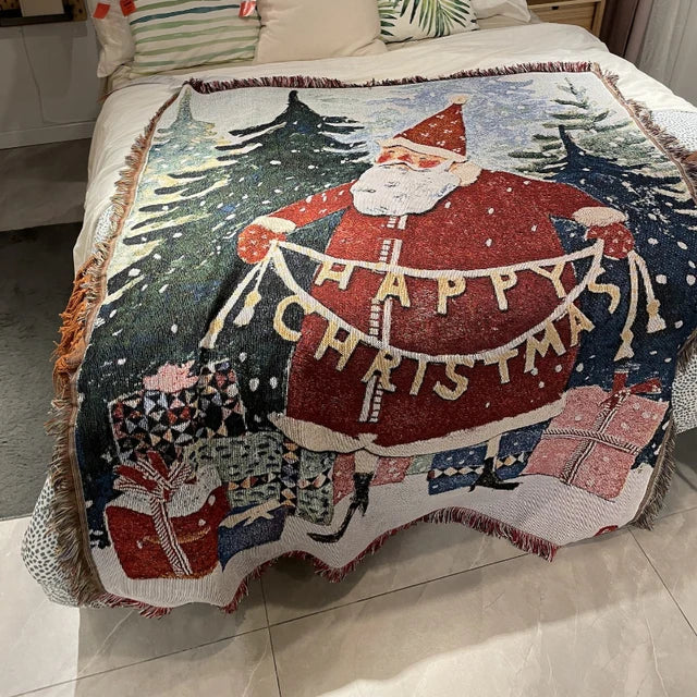 Santa Claus Christmas Throw Blanket 130x155cm Polyester Cotton Blend