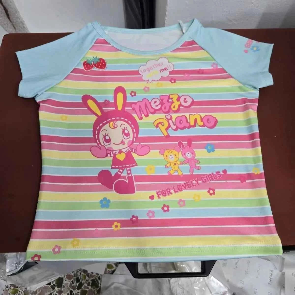Japanese Sweet Kawaii Cartoon Polka Dot Print T-shirt Women Loose Casual Contrast Color Cute Graphic Tees Y2k Aesthetic Tops New