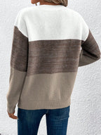 Women's Striped Patchwork Knit Sweater - Casual Loose Autumn/Winter Jumper
