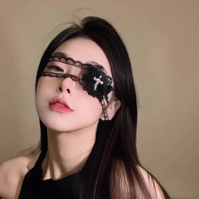 Halloween Punk Gothic Cross Eye Mask Cosplay Lolita Eye Patch Lace Heart Bow Eyewear Accessories Carnival Props SS69
