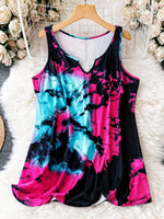 Plus Size Tie Dye  Casual Sleeveless Notched Neck Tank Top - SS69 