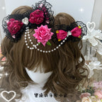 Lace Bow Hairpin with Pearl Chain & Floral Accents