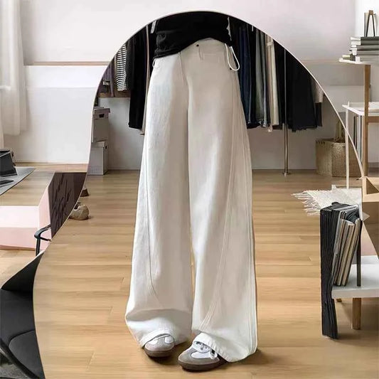 Drawstring Adjustable Maternity Wide-Leg Curve Pants High Waist Belly Support Retro Baggy Trousers for Spring Autumn 3 Colors