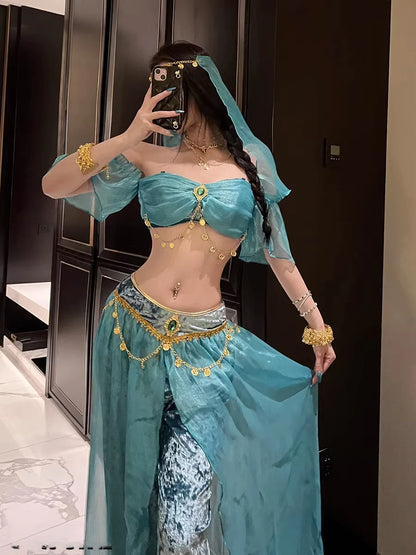 Belly Dance Costume Women's Sexy Arabian Princess Costume Fancy Indian Dance Embroider Bollywoods Jasmine Dress Egyptian Queen