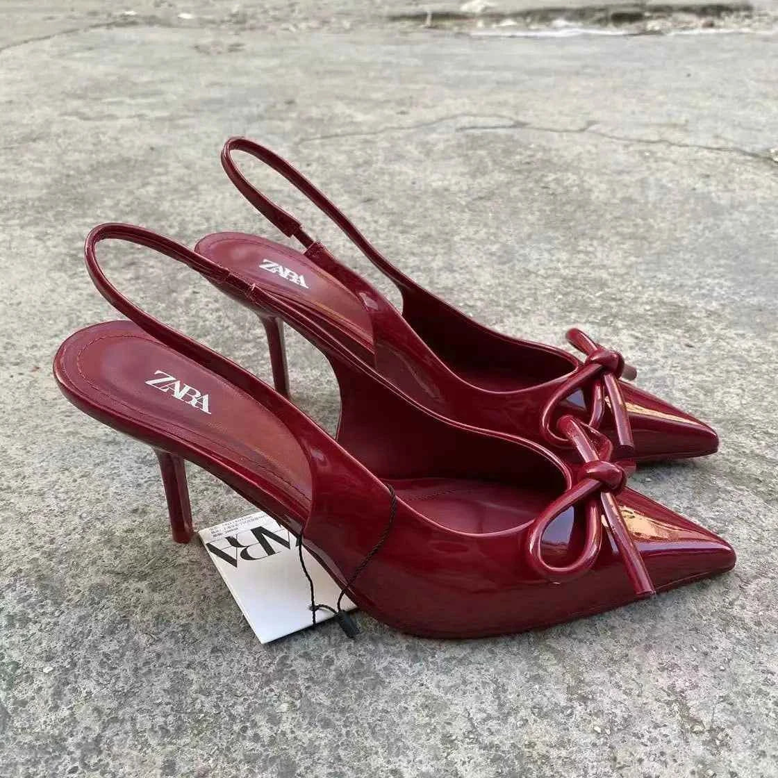 2025 New Butterfly Knot Fashionable Pointed Toe Hollow Back Women's Sandals High Heels Korean Style Spring Autumn Elegant Lad...