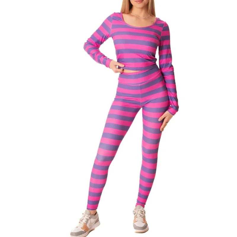 Halloween Costume Purple Striped Home Wear Set Cheshire Cat Cute Paw Role Play Adult Carnival Party Set Costume Outfits