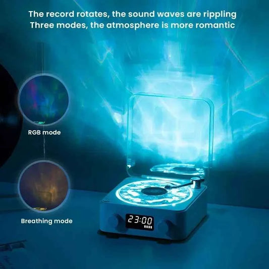 Waves Vinyl Player Bluetooth Speaker with White Noise Retro Turntable Speaker Sleep Aid Vitrola Shaped Speaker with RGB Light