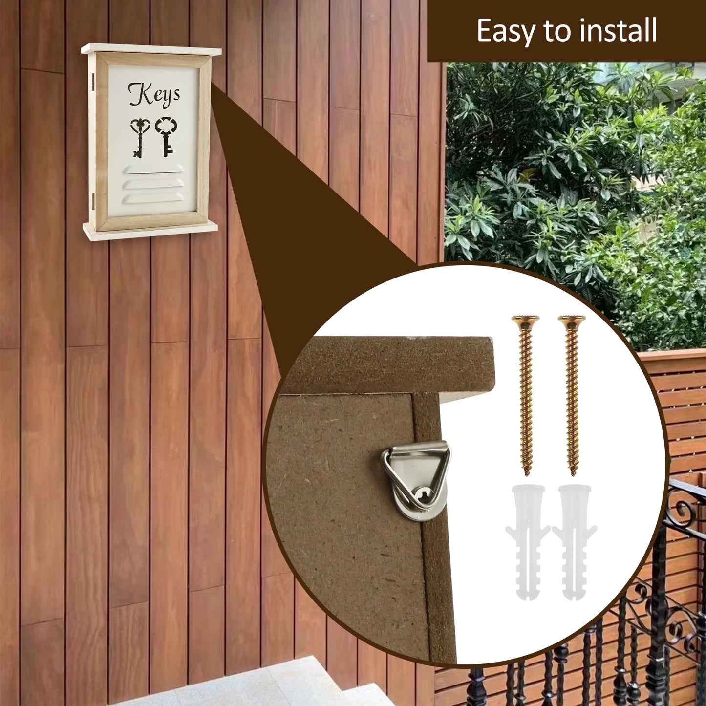Wooden Wall Key Holder Cabinet with 6 Hooks for Entryway Storage Box