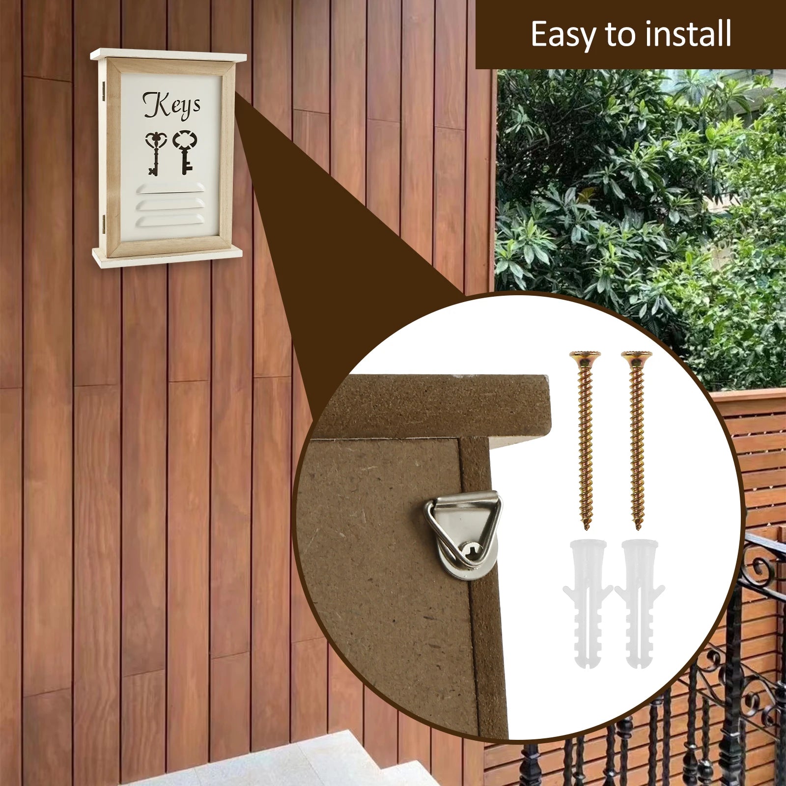 Wooden Wall Key Holder Cabinet with 6 Hooks