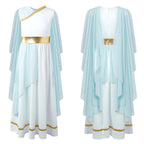 Women's Grecian Toga Dress with Flowy Tulle Shawls