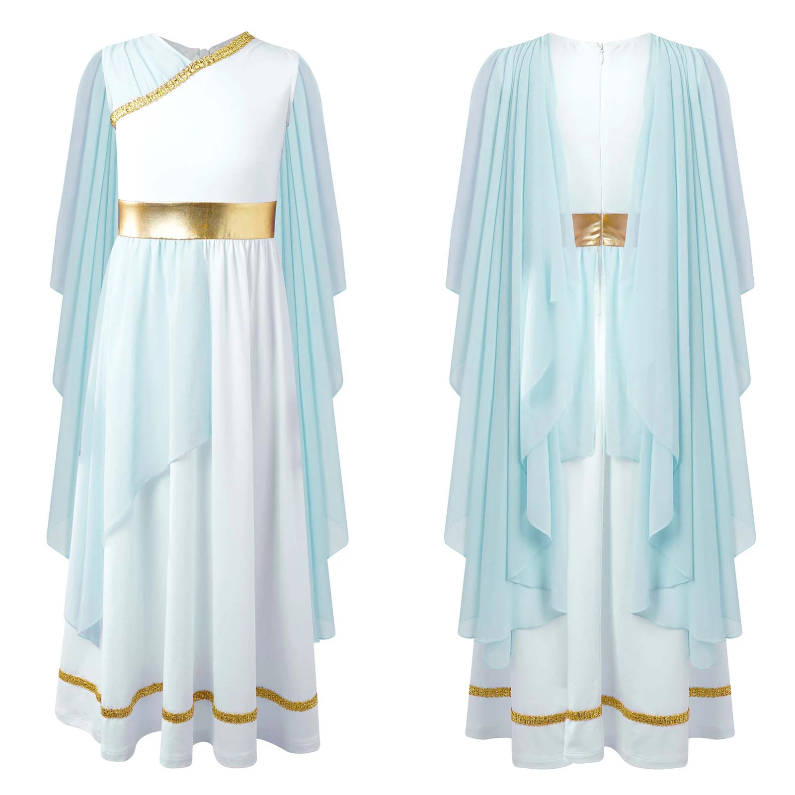 Women's Grecian Toga Dress with Flowy Tulle Shawls