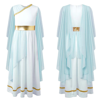 Halloween Ancient Greek Toga Costume Grecian Sleeveless Gown Dress Shawls Flowy Tulle Dress Cosplay Performance Costume