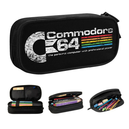 Custom Kawaii Retro Commodore 64 Pencil Case for Girls Boys C64 Amiga Computer Large Capacity Pen Box Bag Stationery SS69