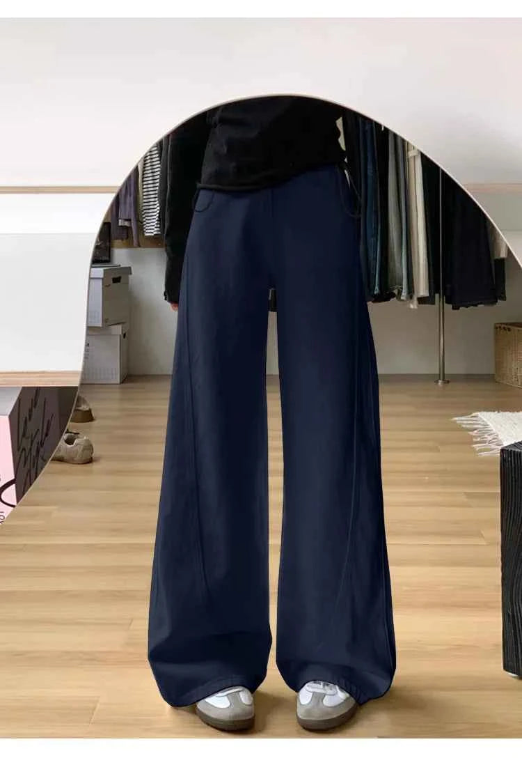 Drawstring Adjustable Maternity Wide-Leg Curve Pants High Waist Belly Support Retro Baggy Trousers for Spring Autumn 3 Colors