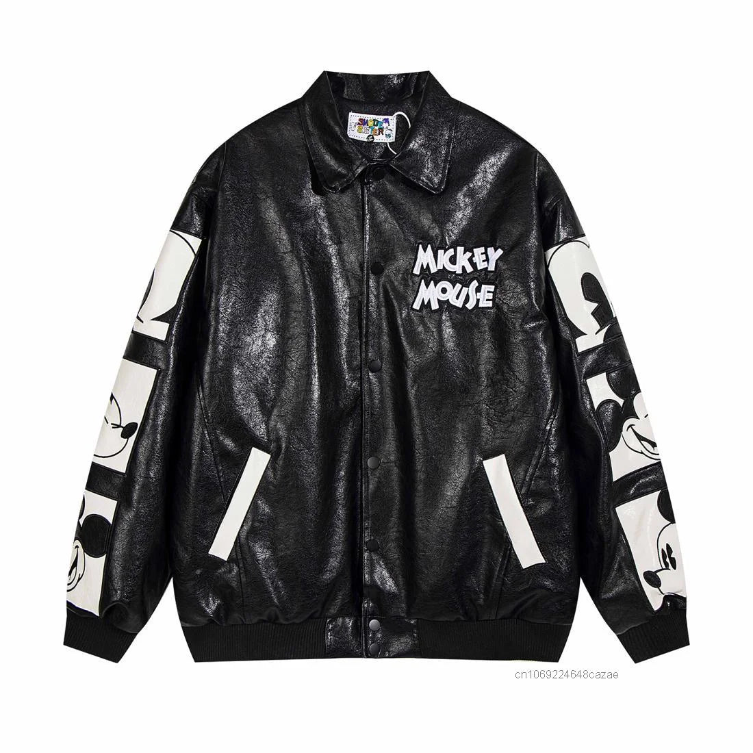 Disney American Cartoon Mickey Embroidery Leather Jacket Men Women Autumn Winter Loose Casual Jacket Fashion Trend Couples Coat SS69