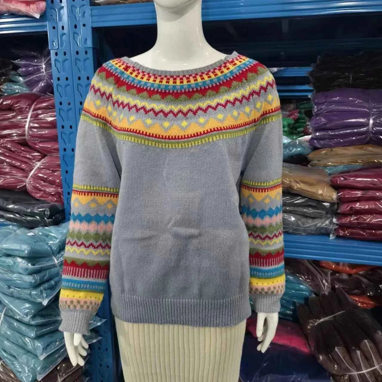 Spring Knitted Women's Sweater O-neck Long Sleeve Casual Loose Sweater Elegant Trendy Print Female Winter Fashion Ladies Clothes