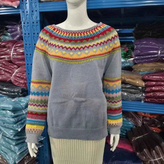 Spring Knitted Women's Sweater O-neck Long Sleeve Casual Loose Sweater Elegant Trendy Print Female Winter Fashion Ladies Clothes