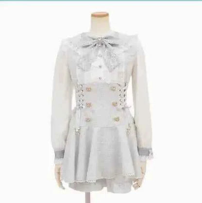 Japanese Mine Mass-Produced Short-Sleeve Shirt Dress Shorts Set Women Sweet Liz Doll Collar Bow Shirt Dress Two-Piece Suit