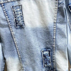Retro Diamonds Embedding Floral Embroidery Denim Coat Spring Flowers Sequins Appliques Slim Jeans Jacket Cowboy Cardigan Jaqueta SS69