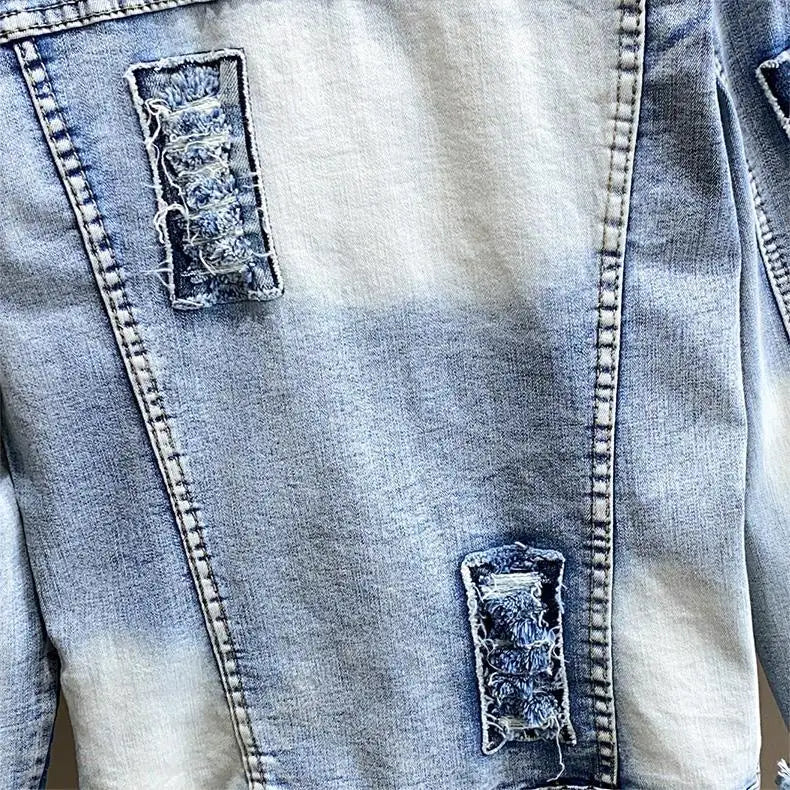 Retro Diamonds Embedding Floral Embroidery Denim Coat Spring Flowers Sequins Appliques Slim Jeans Jacket Cowboy Cardigan Jaqueta SS69