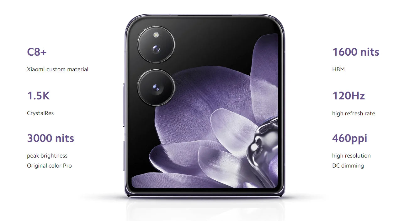 Global Version Xiaomi MIX Flip Snapdragon 8 Gen 3 Smartphone 4.01" All Around Liquid Outer Display 4780mAh Xiaomi Surge Battery SS69