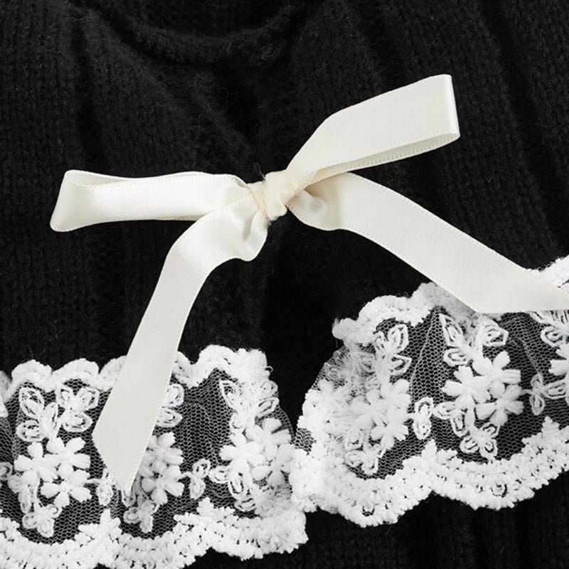 Pretty Cute Outfits Harajuku Cosplay Sweater Kawaii Lace Trim Off Shoulder Pullovers Y2K Aesthetic Vintage Long Sleeve Jumpers SS69