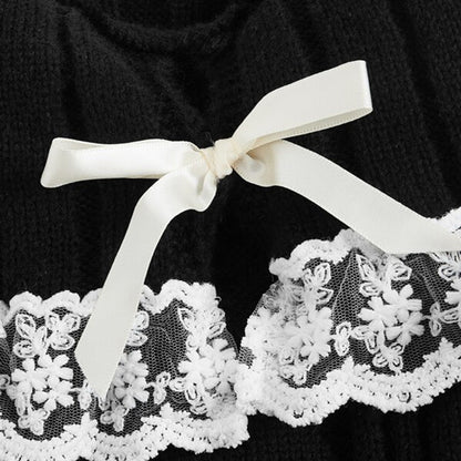 Pretty Cute Outfits Harajuku Cosplay Sweater Kawaii Lace Trim Off Shoulder Pullovers Y2K Aesthetic Vintage Long Sleeve Jumpers SS69