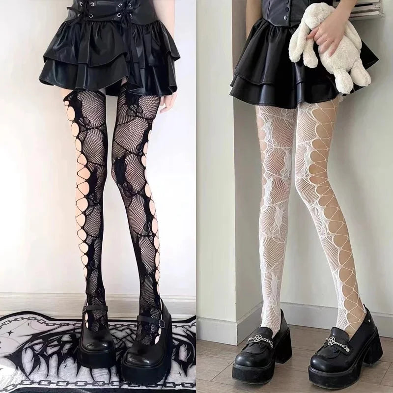 Women's Sexy Hollow Jacquard Fishnet Tights Stockings Floral Lace Thigh High waist Pantyhose Nightclub Garter Hot Wind Stocking SS69