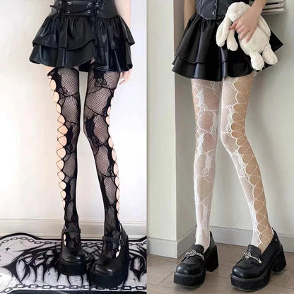 Women's Sexy Hollow Jacquard Fishnet Tights Stockings Floral Lace Thigh High waist Pantyhose Nightclub Garter Hot Wind Stocking SS69