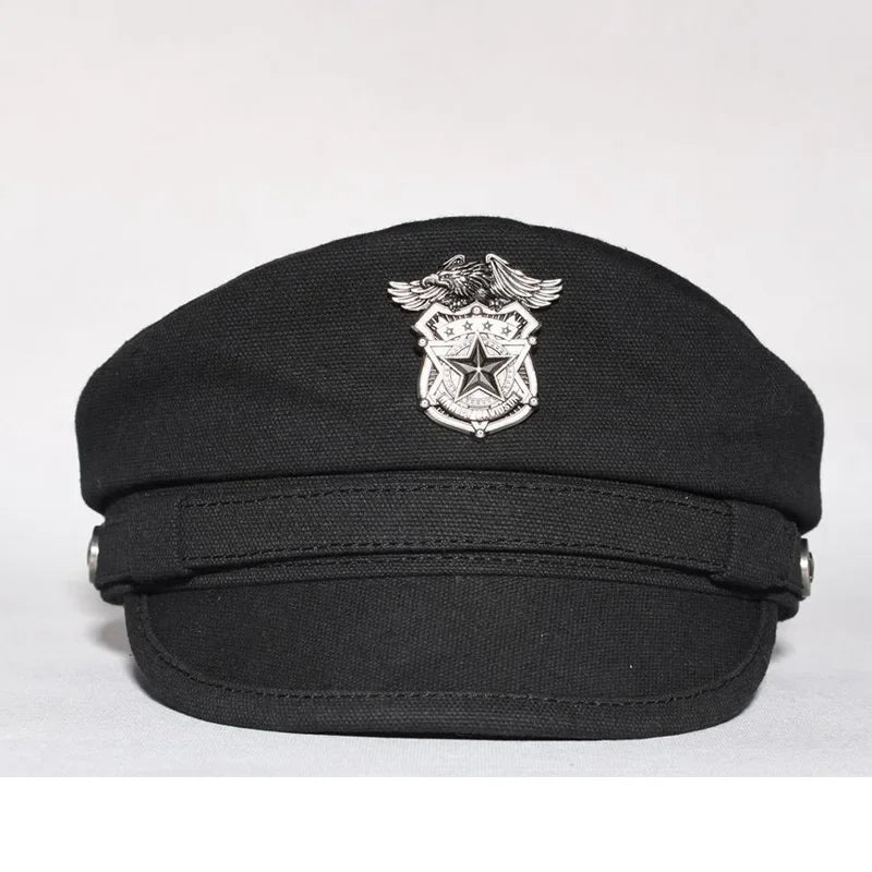 2025 New Navy Peaked Sailor Cap Men Women Summer Beret Hat Male Canvas Grey Eagle Belt Locomotive German Captain Casque