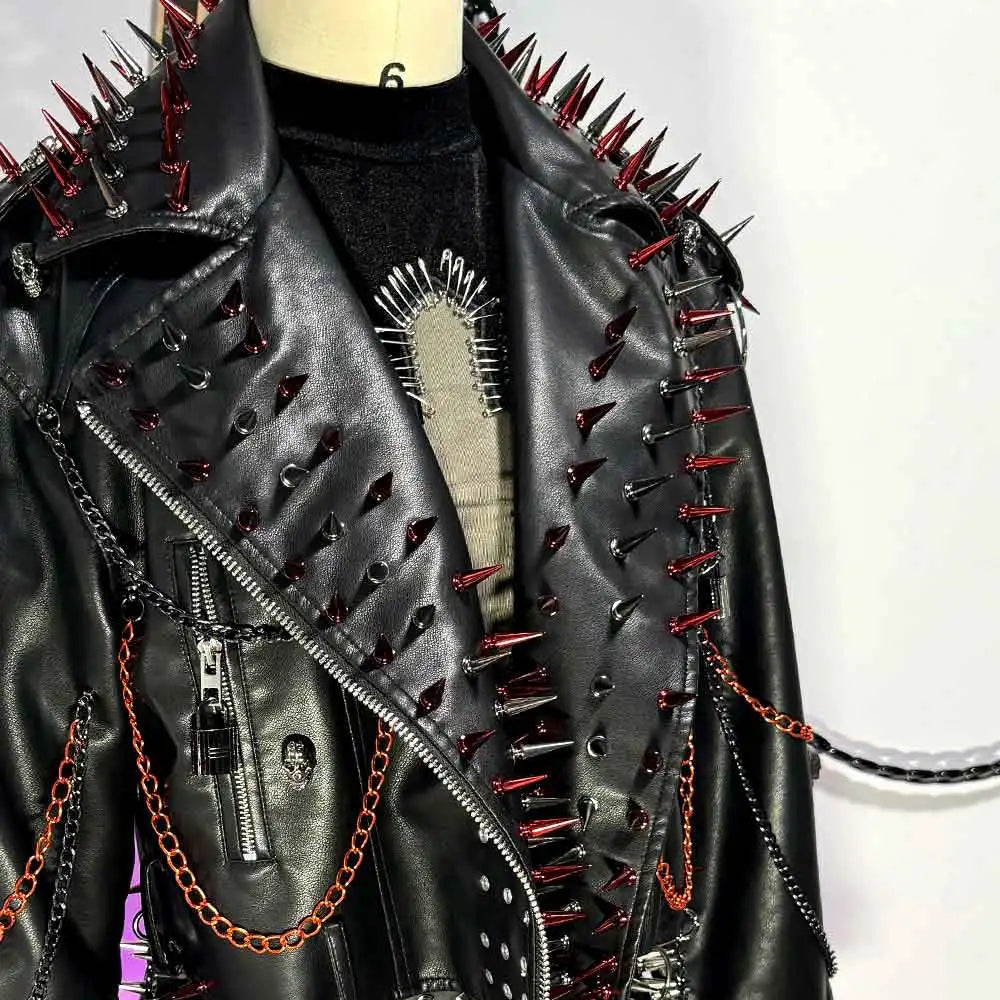 Women's Y2K Goth PU Leather Jacket with Spikes