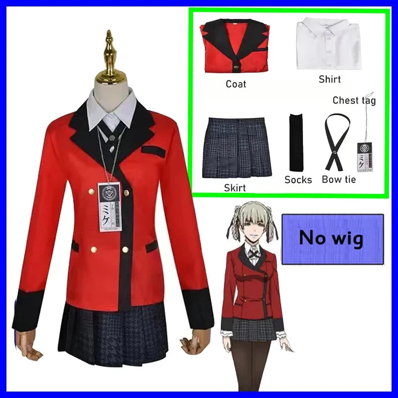 Anime Kakegurui Cosplay Costume Kirari Momobami Uniform Yumeko Sayaka Compulsive Gambler Japanese School Girl Pleated Skirt Suit SS69 54.69 custume 1 / XS（old） / Anime Kakegurui