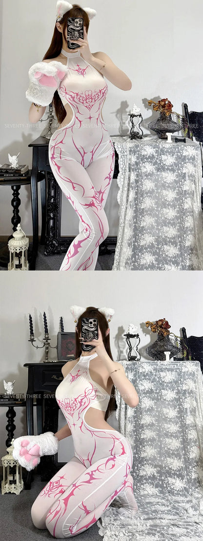 New Cyberpunk Cosplay Costume Women Sexy Printed Sleeveless Jumpsuit Mecha Agent Uniform Bodysuit Mechanical Mech Warrior Tights