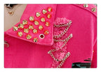 Women Graffiti Printed Rivets Denim Jacket Loose Holes Diamonds Jeans Coat Sequined Cowboy Ripped Streetwear Cardigan Ins Tops SS69