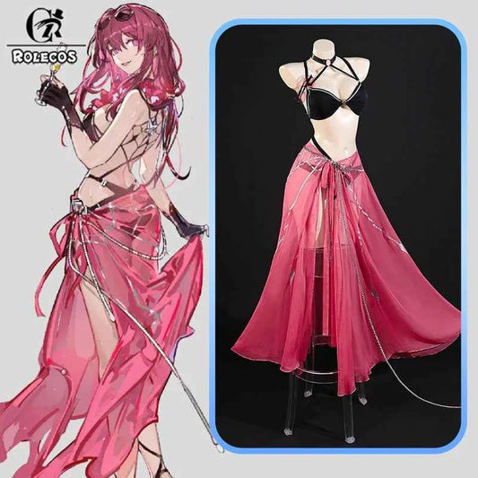 ROLECOS Original Honkai Star Rail Fanart Kafka Summer Swimsuit Women Cosplay Costume Sexy Black Pink Women Role Play Swimwear