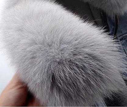 2026 New Women Faux Fox Fur Collar Jean Coat Winter Jacket Female Short Warm Parkas Rabbit Hair Lining Outwear Fashion Overcoat
