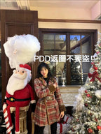 Women's Double Breasted Plaid Coat, Woolen Jacket , V-Neck, Loose Tops, Female Clothes, Sweet, New, Autumn, Winter