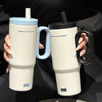 720ML Stainless Steel Thermos Cup with Straw & Handle Ice Coffee Drink Vacuum Insulated Cup Car Travel Outdoor Water Bottle