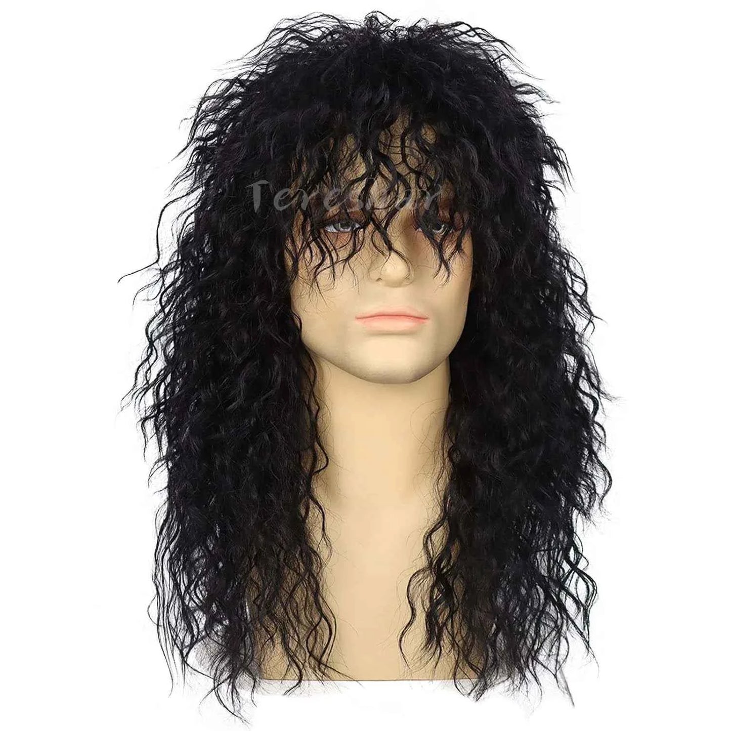 Synthetic Men’s 80s Brown Mullet Wigs Male Hair Punk Metal Rocker Wig,Eddie Costume Wig for Halloween Party Use,Multi-colore wig